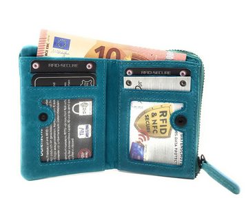 JOCKEY CLUB Mini Geldbörse echt Leder Portemonnaie mit RFID Schutz, gewachstes Rindleder, kompaktes Format, vintage, petrol