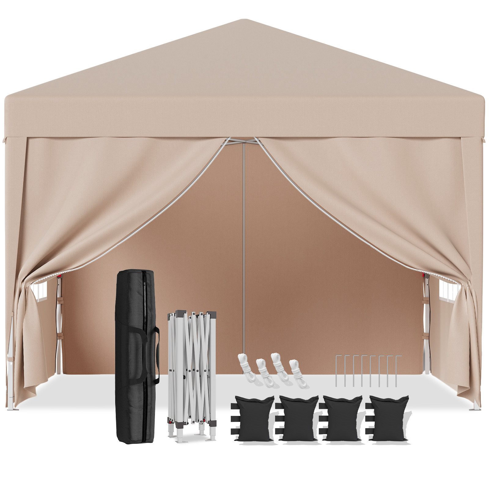 GUNJI Faltpavillon 3*3m Pop-Up Gartenavillon Höhenverstellbar UV-Schutz, Garten Partyzelt mit seitenteilen, Transporttasche und Sandsäcken