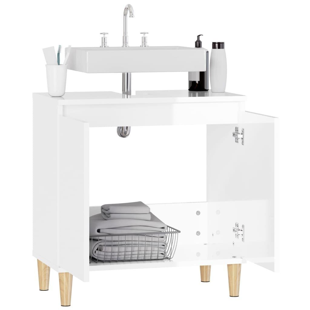 58x33x60cm Hochglanz-Weiß vidaXL Badezimmerspiegelschrank Waschbeckenunterschrank Holzwerkstoff (1-St)