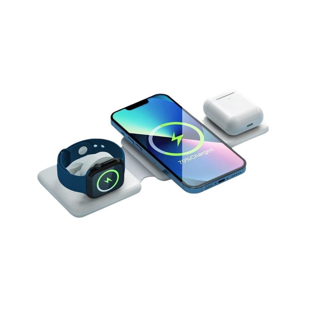 ZEUOPQ 3-in-1 Kabellose Ladestation, Zusammenklappbares,multifunktionales Wireless Charger (Faltbares 3-in-1-Wireless-Ladegerät für Handy, Uhr und Kopfhörer, Kompakt, tragbar, ideal für Zuhause, Büro und Reisen mit LED-Anzeige, Magnetische Ausrichtung, Überhitzungsschutz, sicheres Schnellladen)
