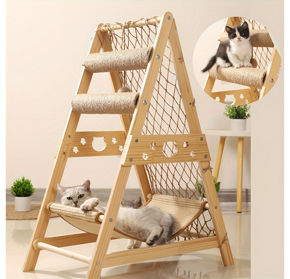 ToteBox Kleintierklettergerüst Mehrstufiger Katzenbaum mit Katzenbett, Kletternetz und Kratzstämmen