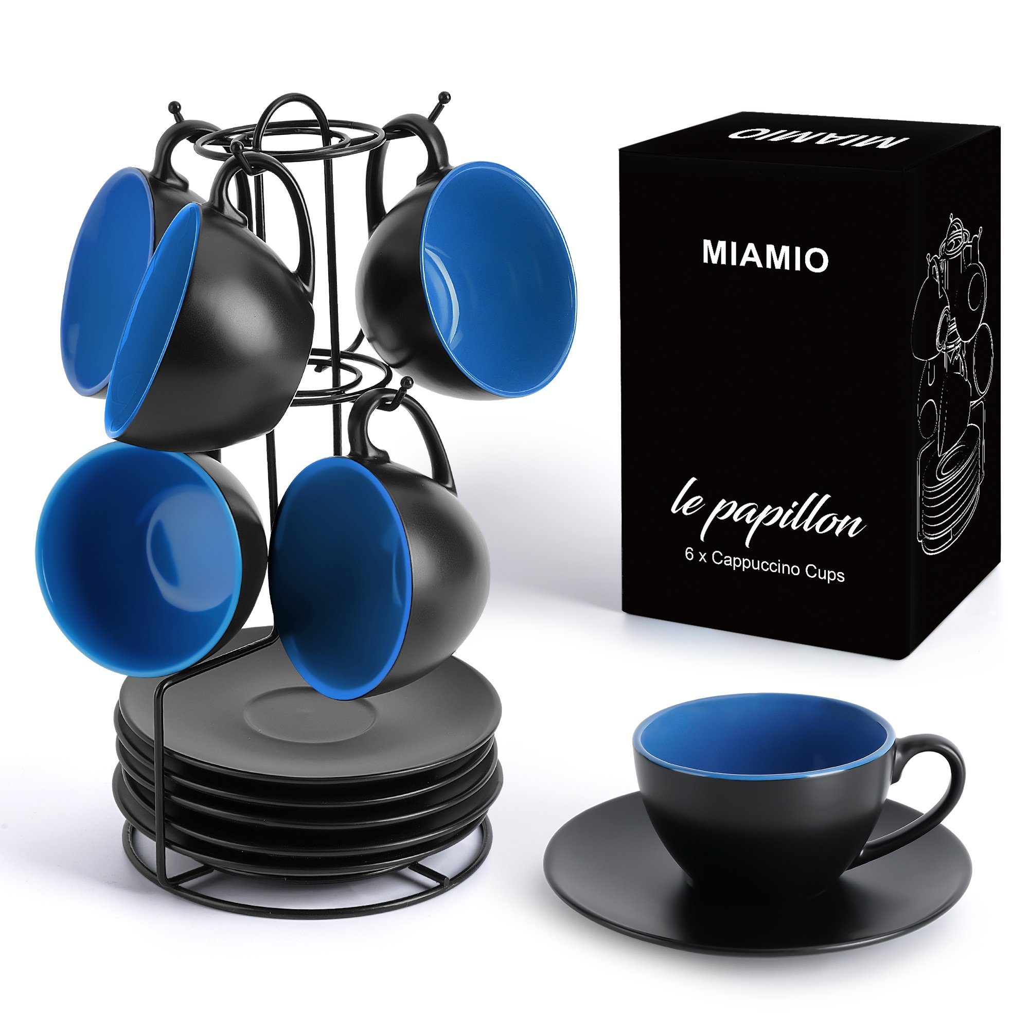 MiaMio Cappuccinotasse 6 x 175ml Cappuccino Tassen / Cappuccinotassen Set Innen Farbig