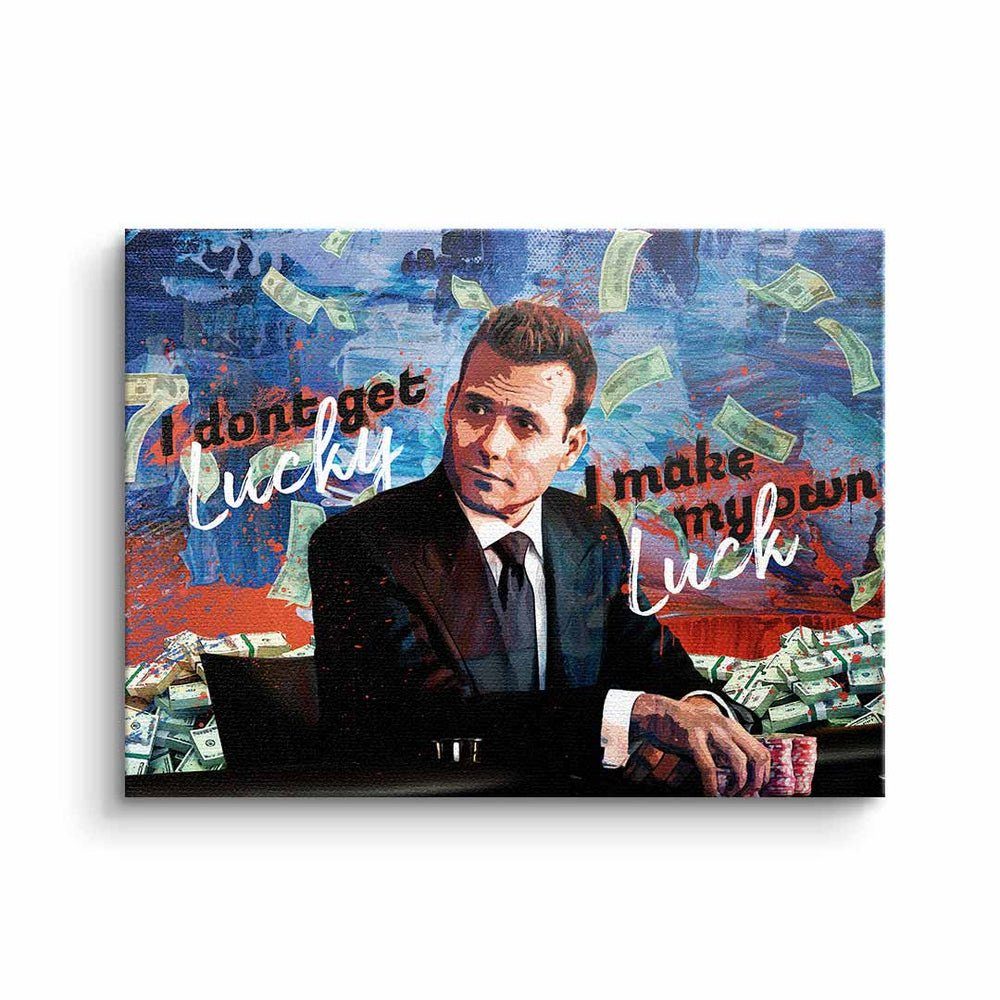 DOTCOMCANVAS® Leinwandbild, Wandbild Motivationswandbild I make my own luck Harvey Specter Suits ohne Rahmen