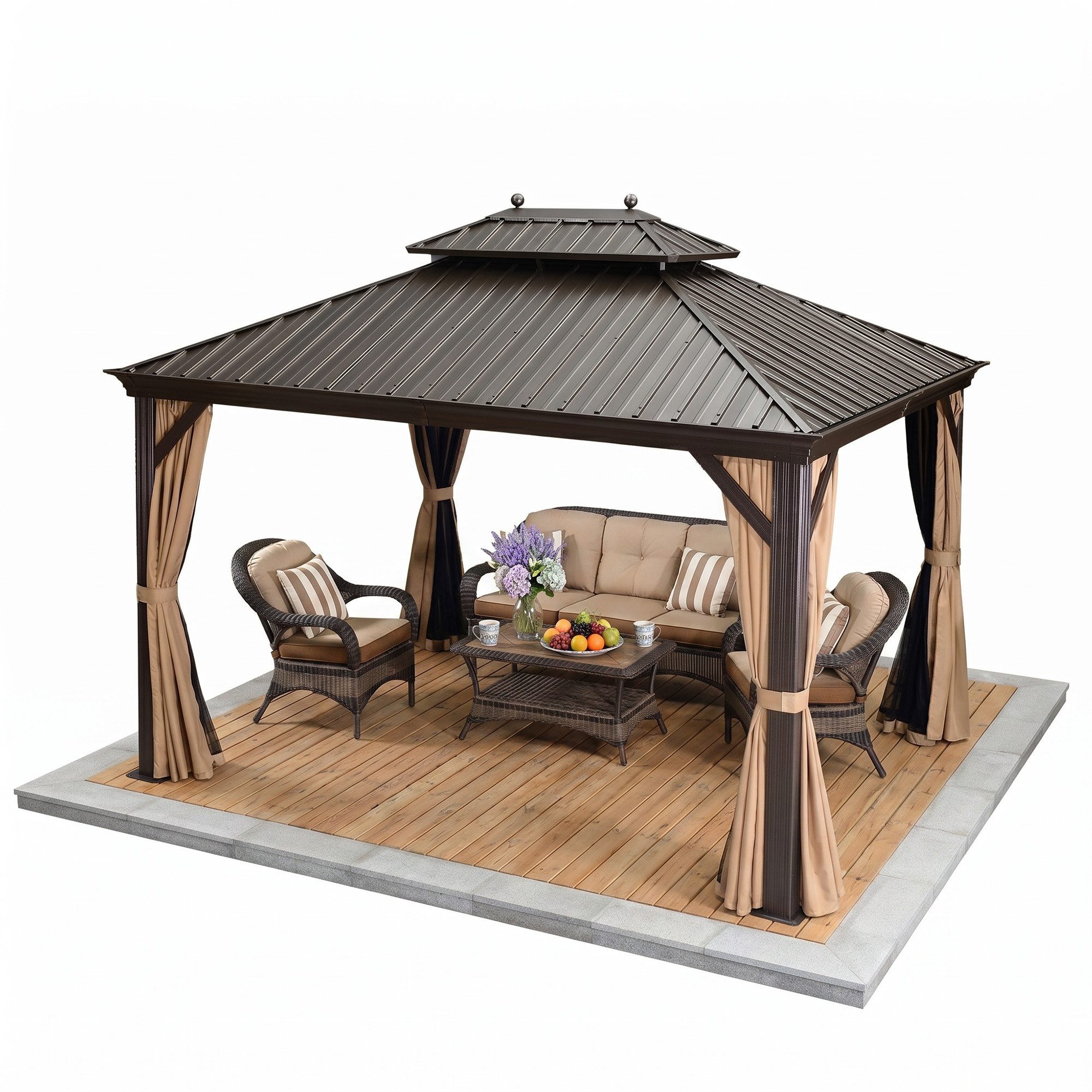 PURPLE LEAF Pavillon Außenbereich Alu Gartenpavillon mit Stahldach Hardtop und Seitenteile, Winterfester und wasserdichter Pavillon