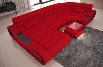 Sofa Dreams Wohnlandschaft Stoffsofa Couch Polstersofa Concept U Form Stoff Sofa, mit LED, Designersofa mit ergonomischer Rückenlehne