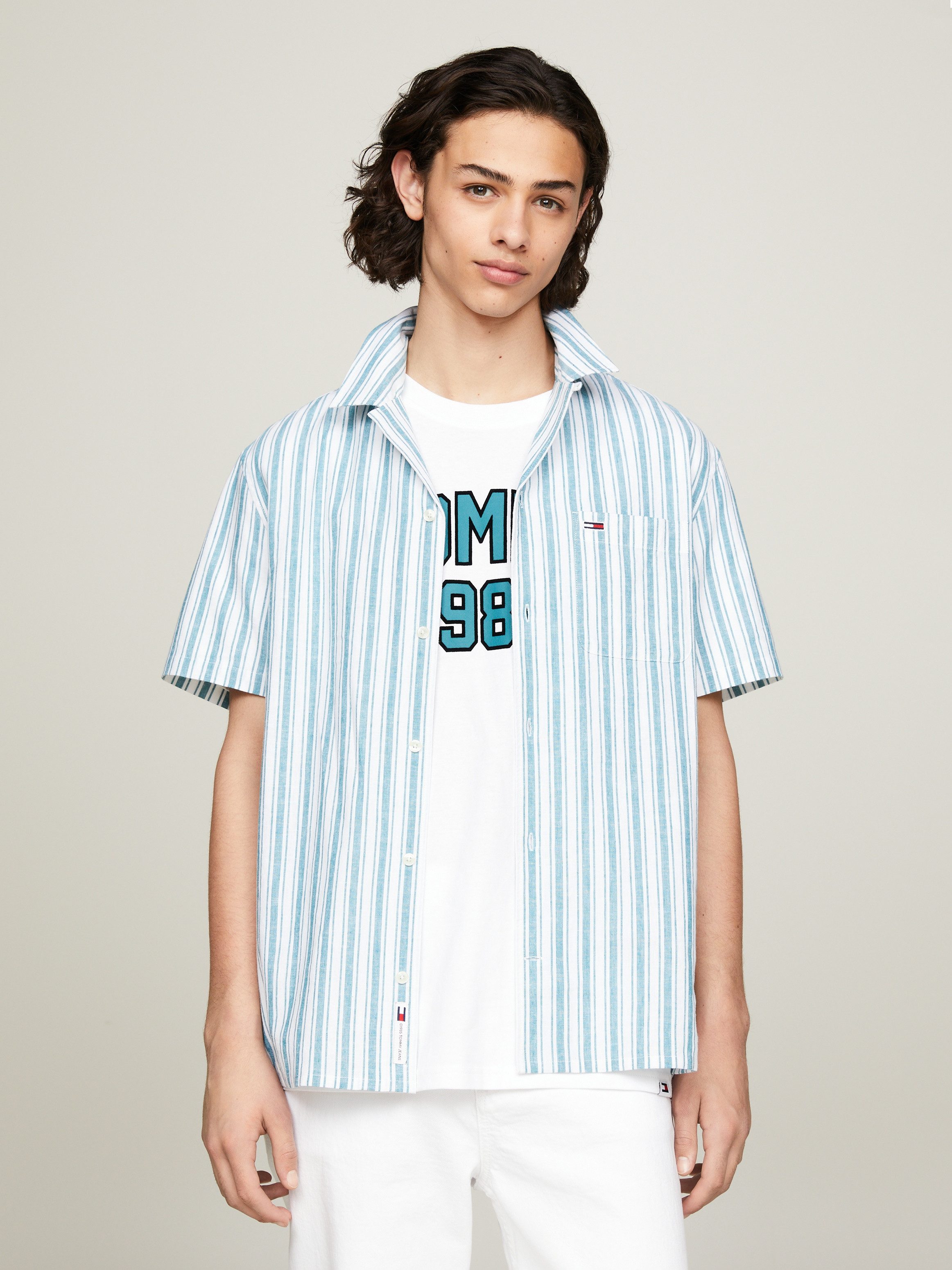 Tommy Jeans Kurzarmhemd TJM STRIPE LINEN SS SHIRT EXT