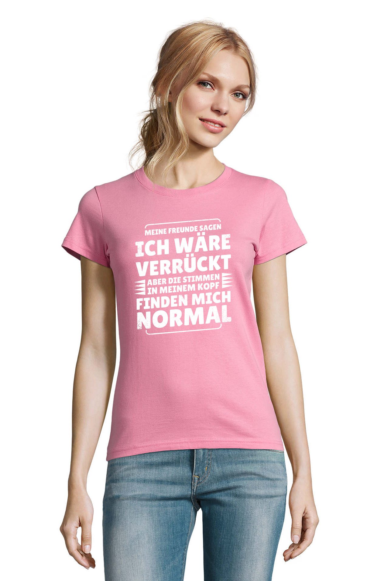 T-Shirt VerrücktStimmen Damen T-Shirt Print Spruch Freunde Kopf Fun