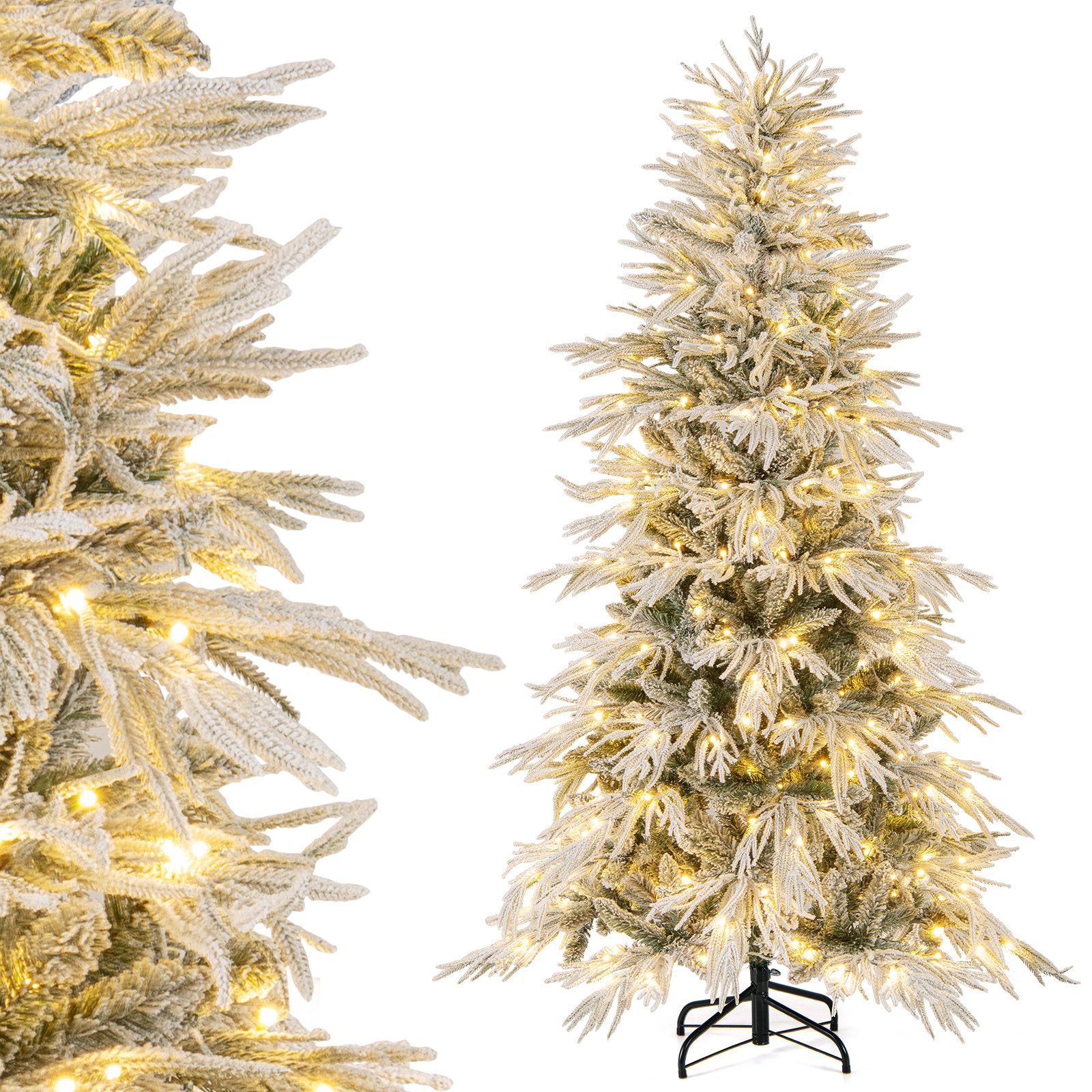 COSTWAY Künstlicher Weihnachtsbaum, 180cm, 594 Spitzen, 250 LEDs, Klappfuß