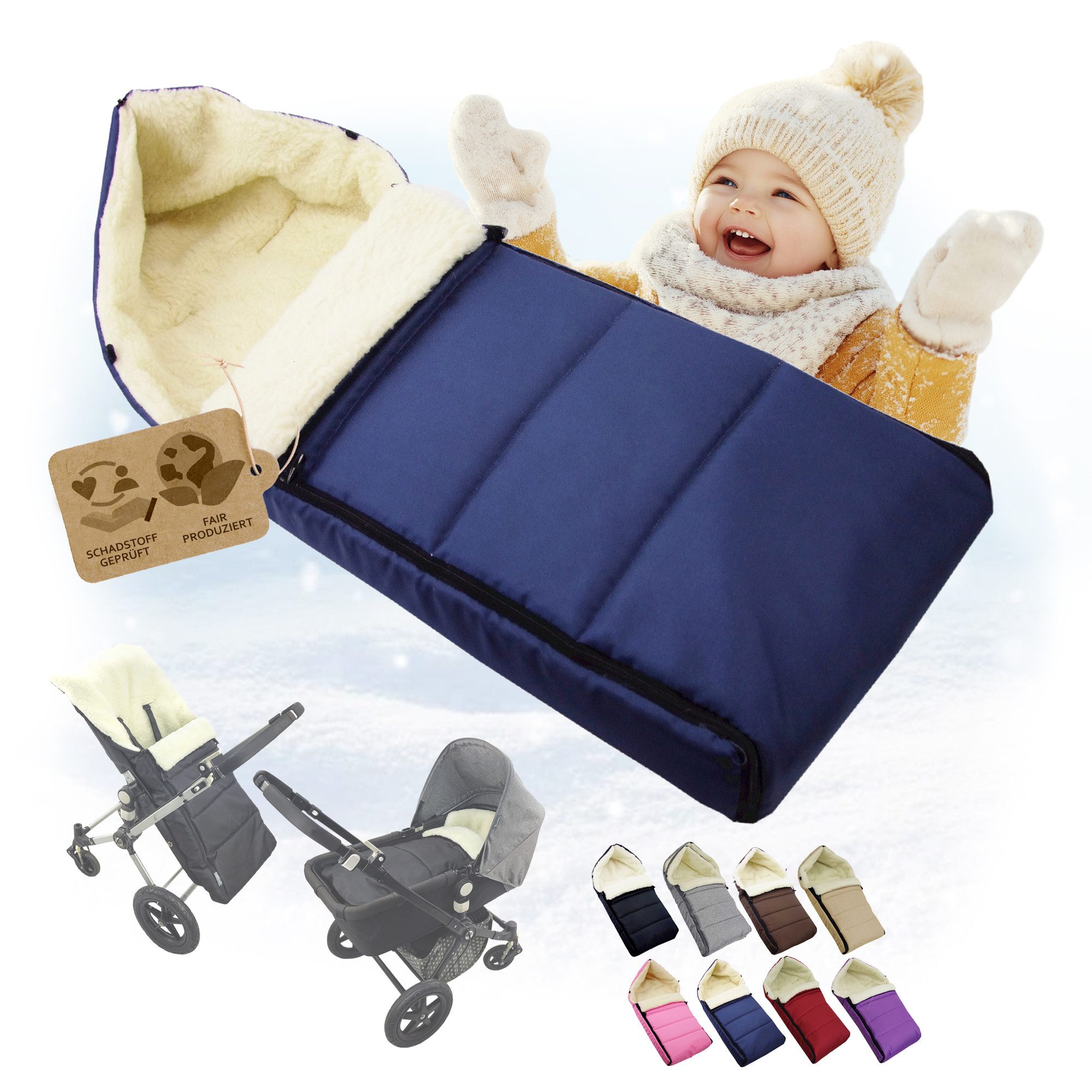 BambiniWelt by Rafael K. Fußsack Winterfußsack Babyfußsack Fußsack Kinderwagen Wolle 108cm LINIERT, universal von BambiniWelt by Rafael K.