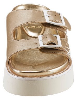 Replay MUDDY SHINE Pantolette, Plateau, Sommerschuh, Schlappen im trendigen Metallic-Look