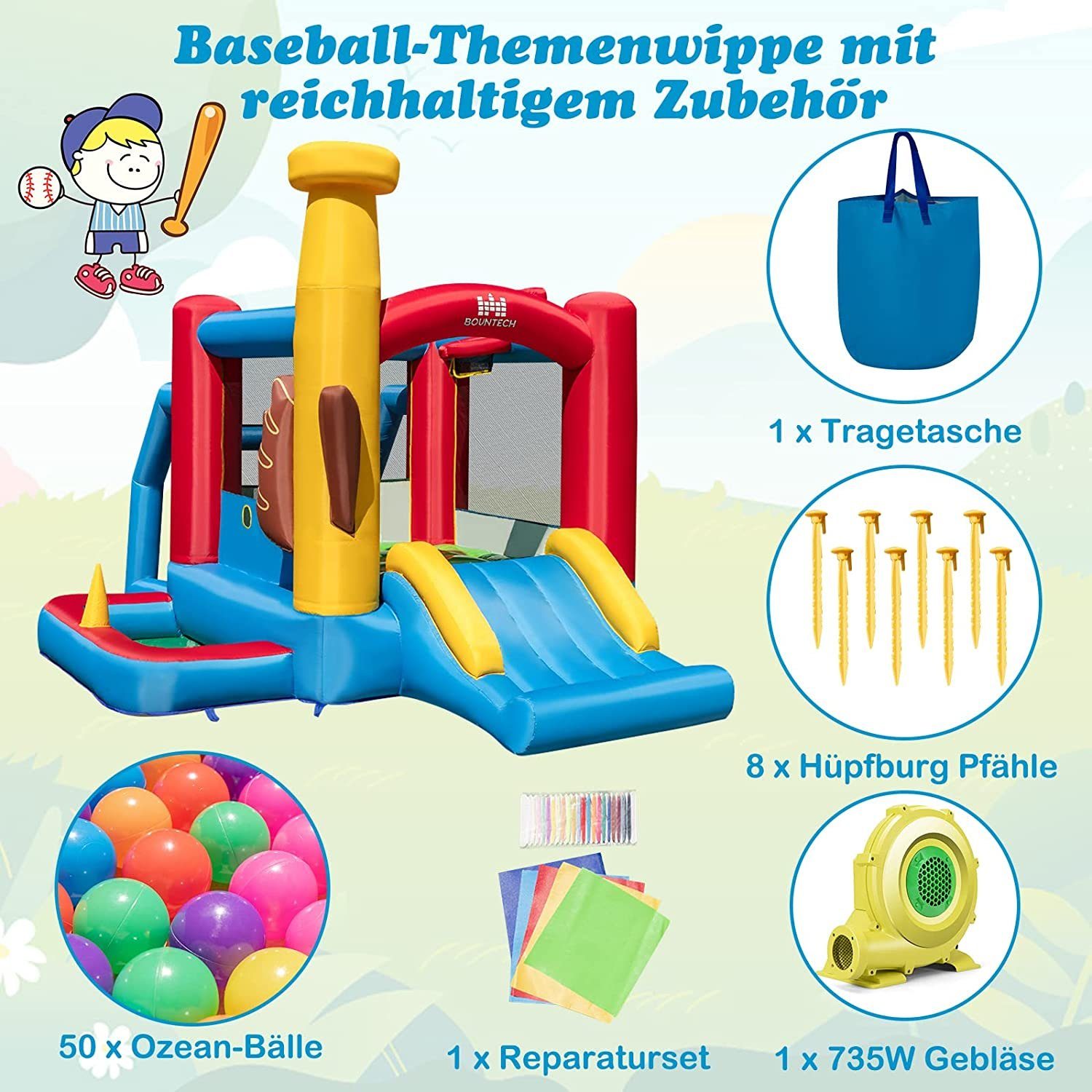 KOMFOTTEU Hüpfburg Spielburg, (Set, 2tlg), mit Gebläse,für Indoor