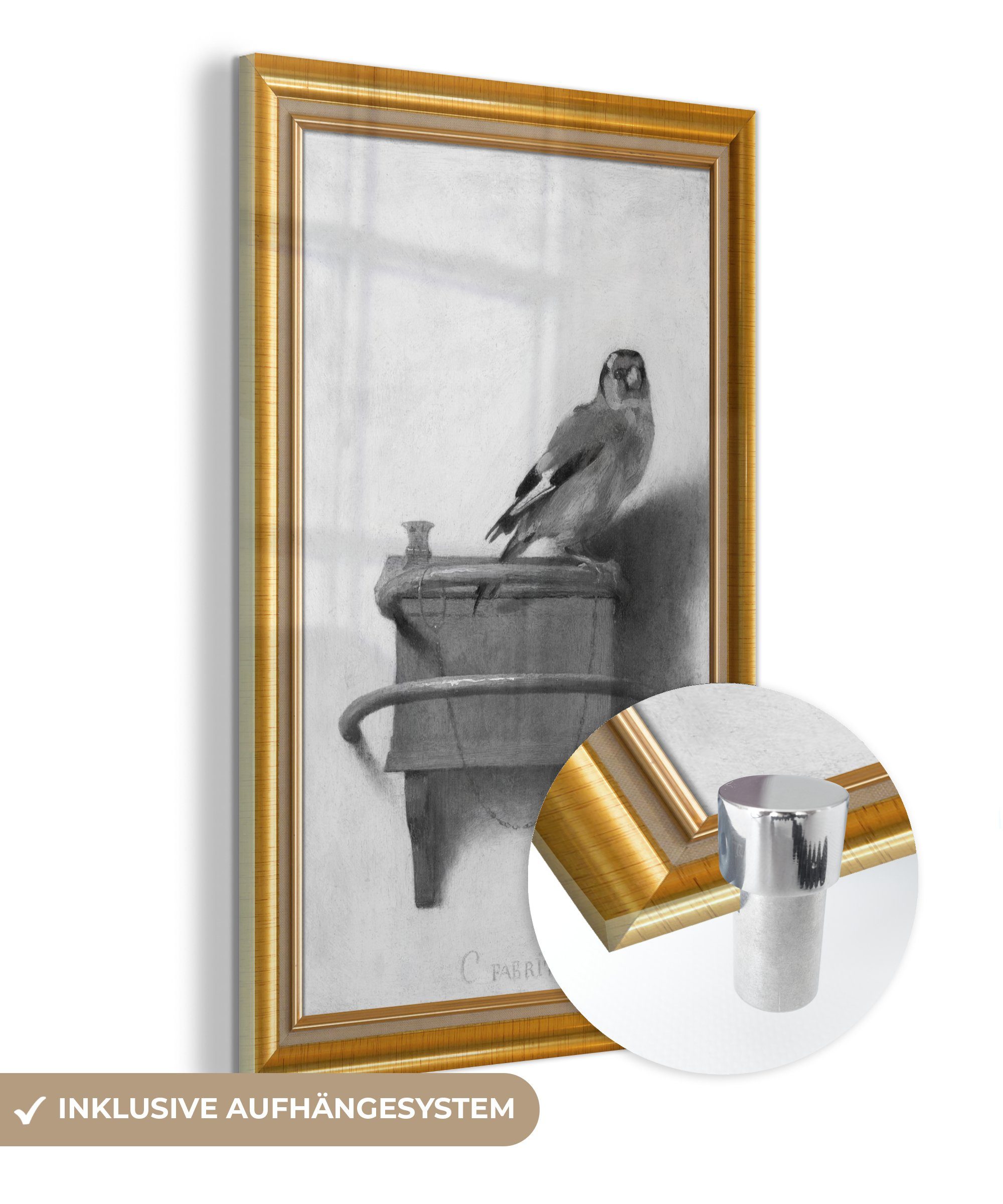 MuchoWow Acrylglasbild Der Stieglitz - Maler - Liste - Gold, (1 St), Glasbilder - Bilder auf Glas Wandbild - Foto auf Glas - Wanddekoration