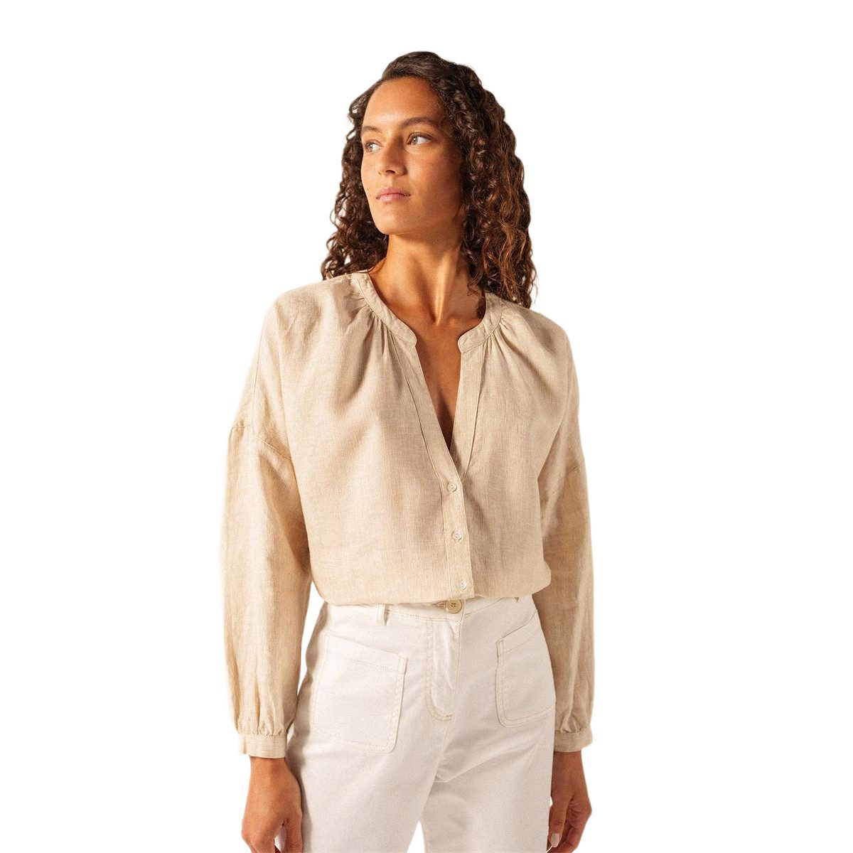 Saint James Klassische Bluse 4632 Leichte Damen Leinenbluse Charlotte mit Nadelstreifen