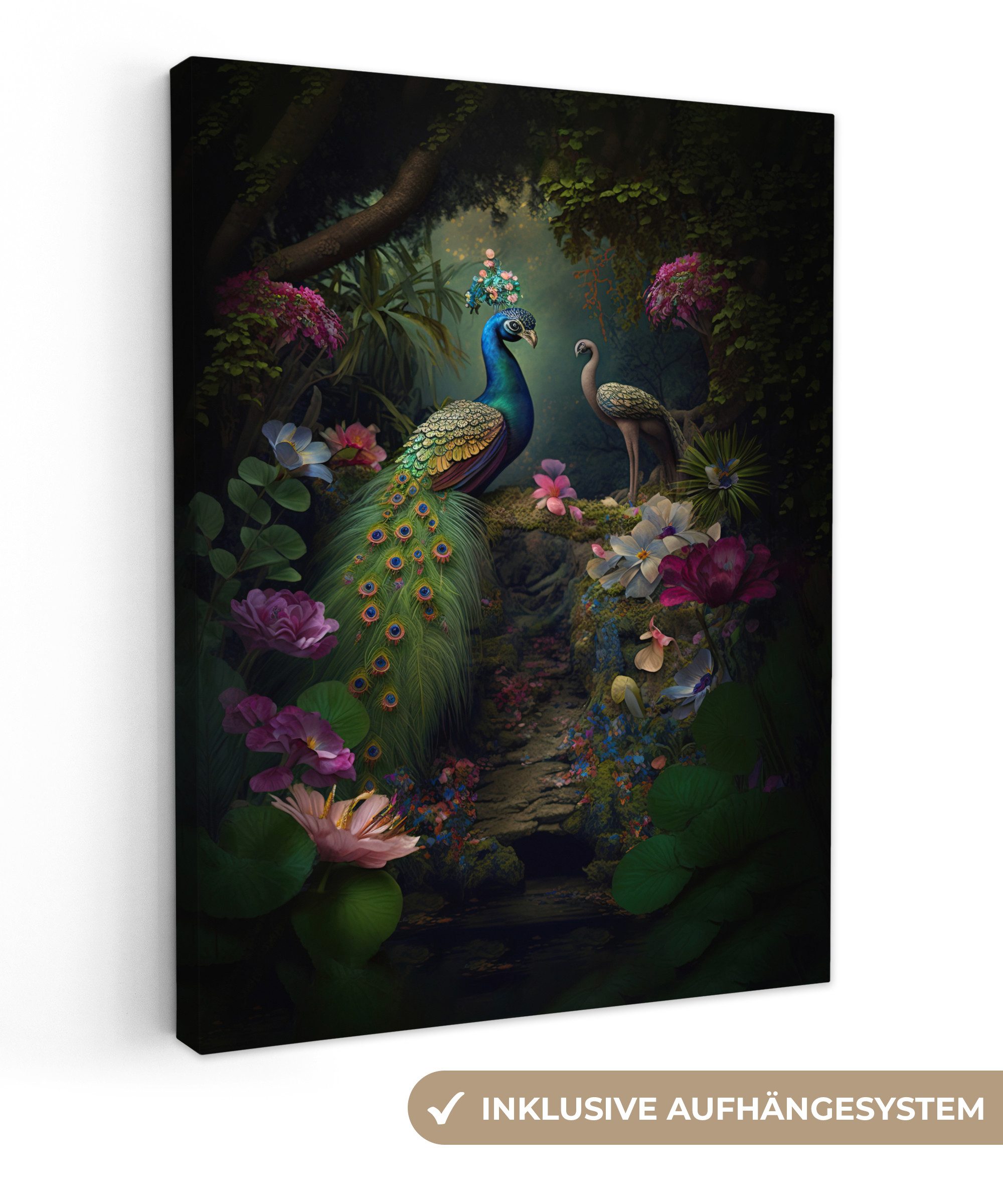 OneMillionCanvasses® Leinwandbild Pfau - Blumen - günstig online kaufen