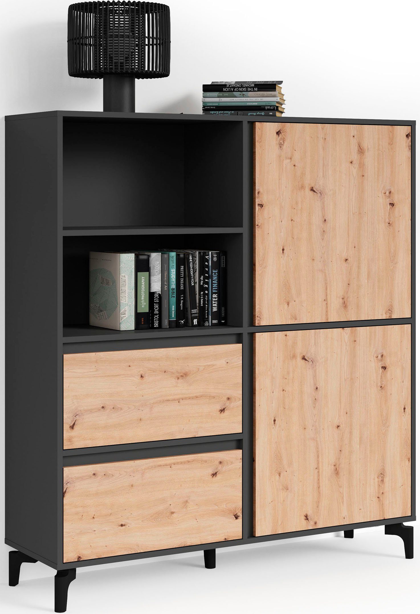 INOSIGN Highboard Blackwood, Breite 126 cm, Korpus Anthrazit mit Absetzung in Eiche