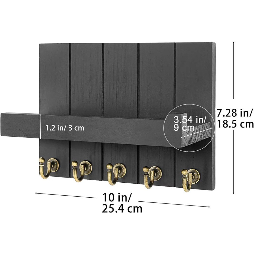 TUWENA Schlüsselbrett Schlüsselbrett mit Ablage, Dekoratives Holz Wandregal, mit 5 Haken, Wand Schlüsselboard für Eingangsbereich, Flur, Küche, Schlafzimmer