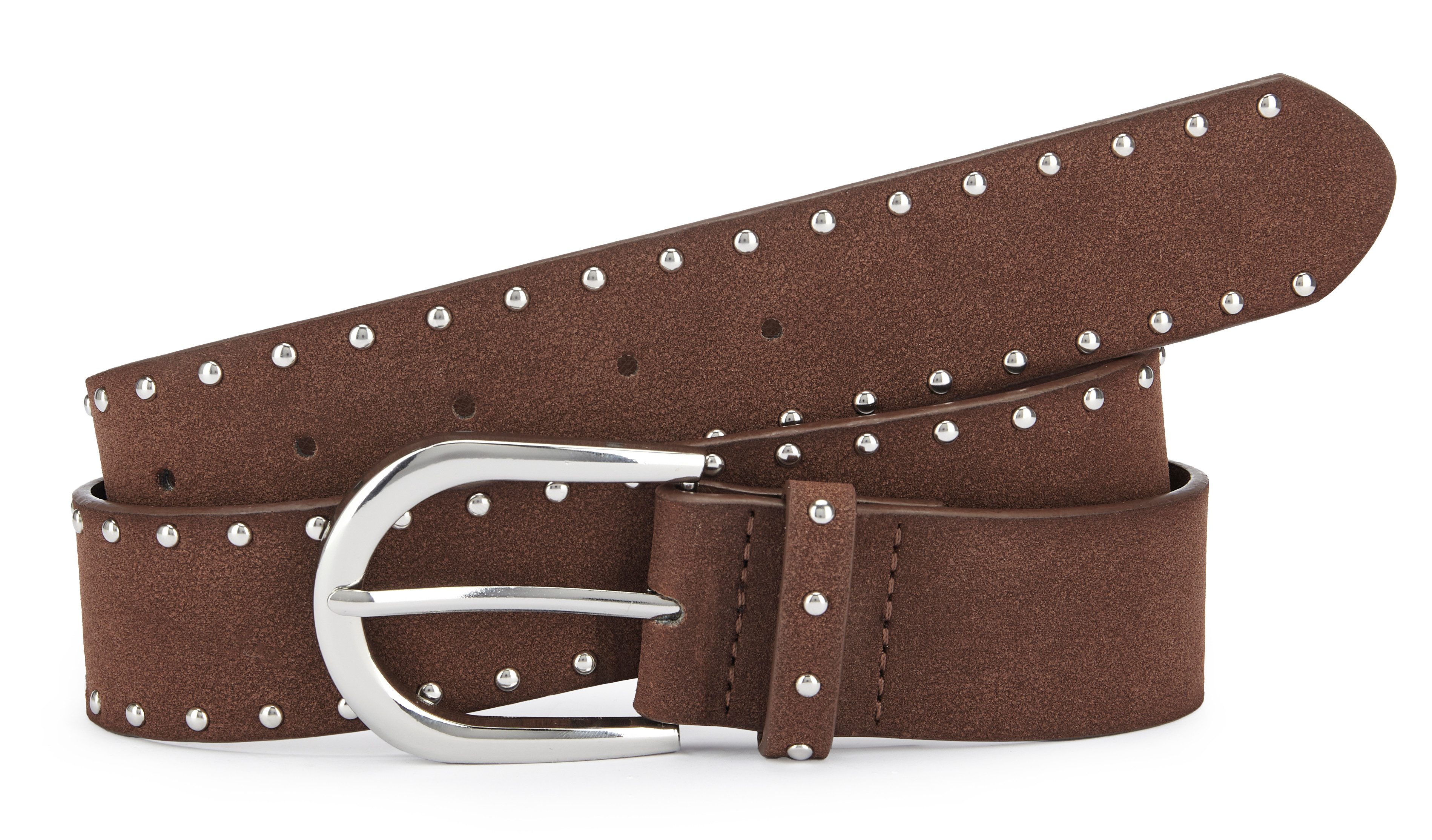 LASCANA Hüftgürtel Nietengürtel, Anzuggürtel, Gürtel, Jeansgürtel, Hosengürtel in Veloursleder-Optik mit kleinen Nieten für Jeans & Hosen