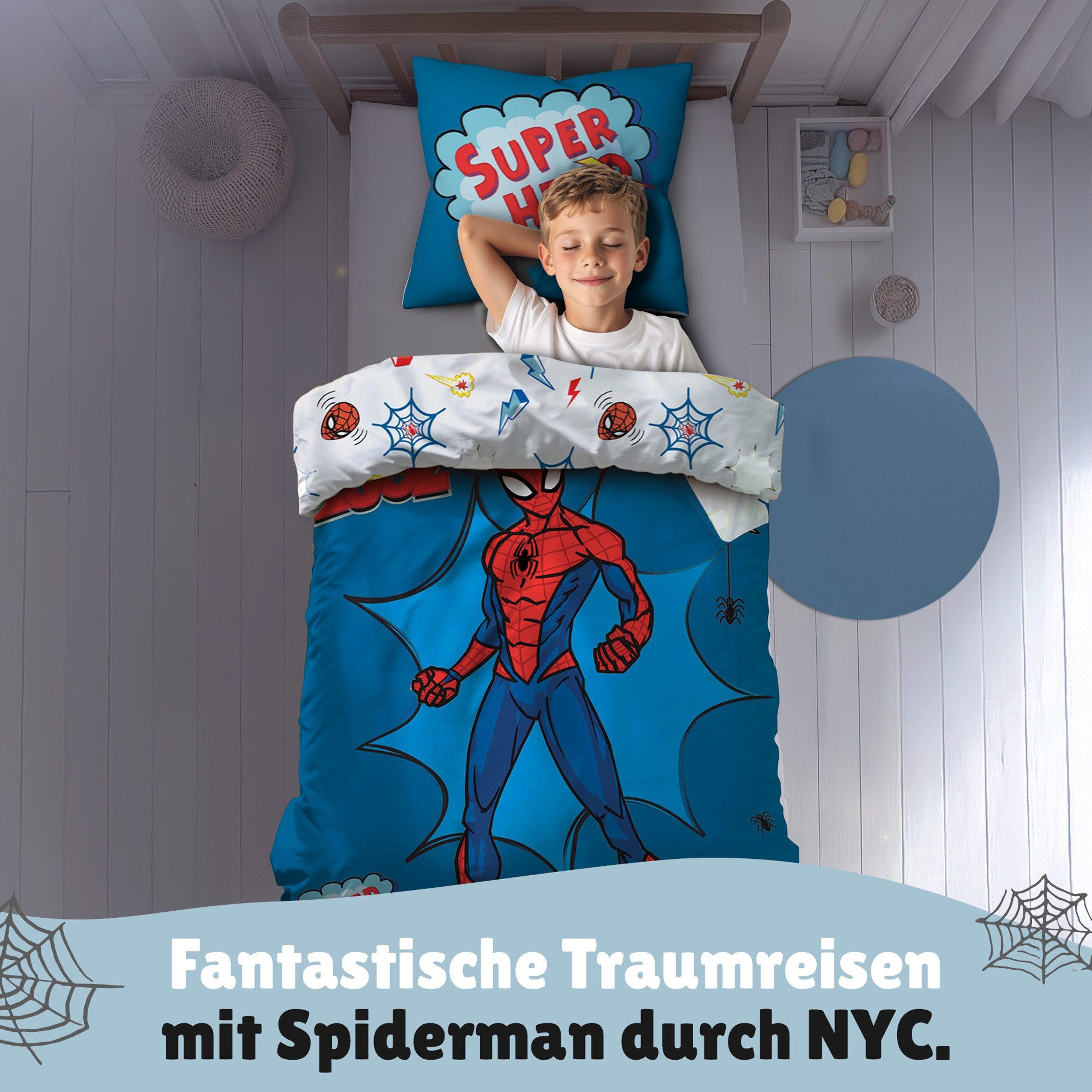 Familando Kinderbettwäsche Spiderman 135x200 80x80 cm aus 100% Baumwolle mi günstig online kaufen