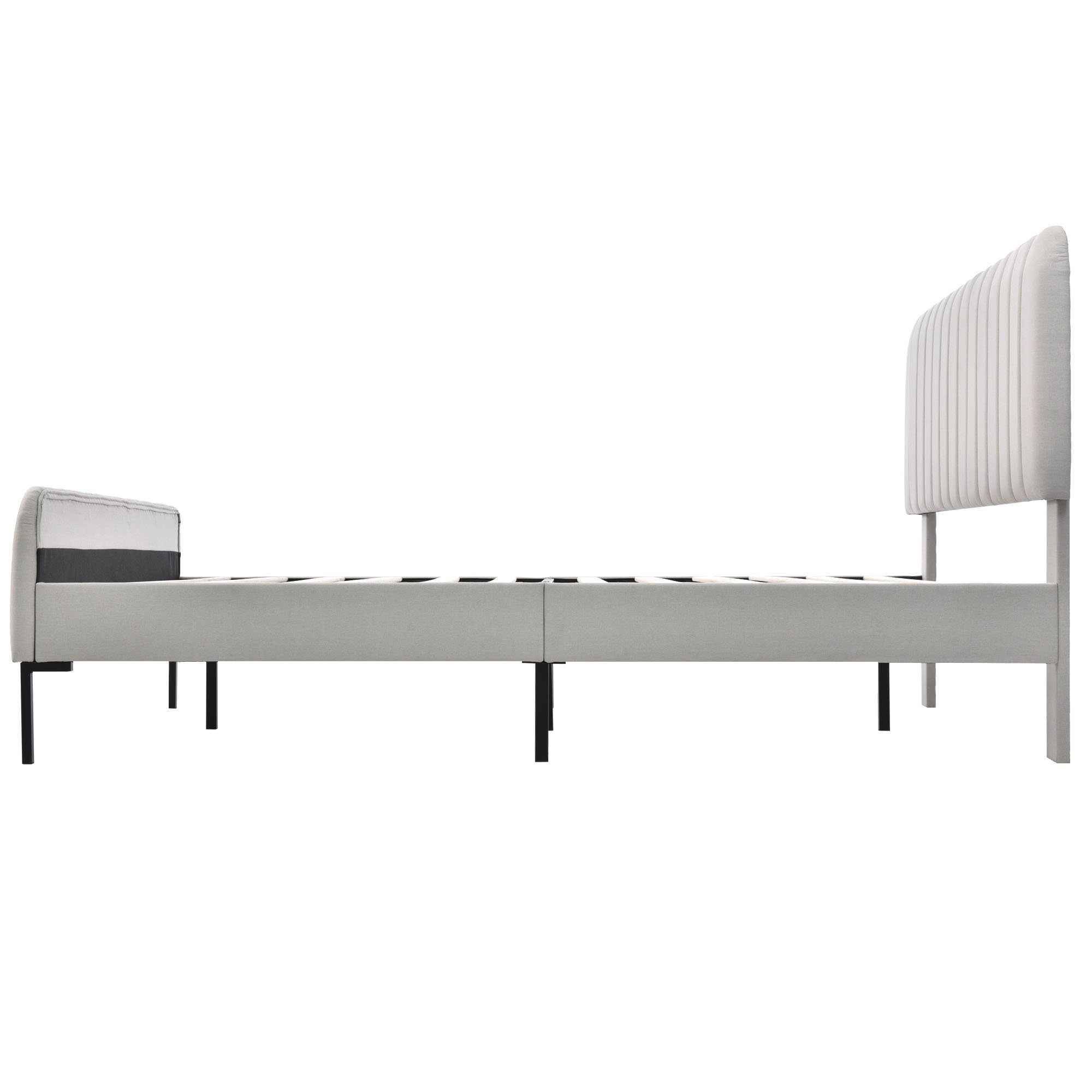 Polsterbett (Doppelbett 180x200 cm), verstellbares Kopfteil, stabiler Lattenrost, Leinen