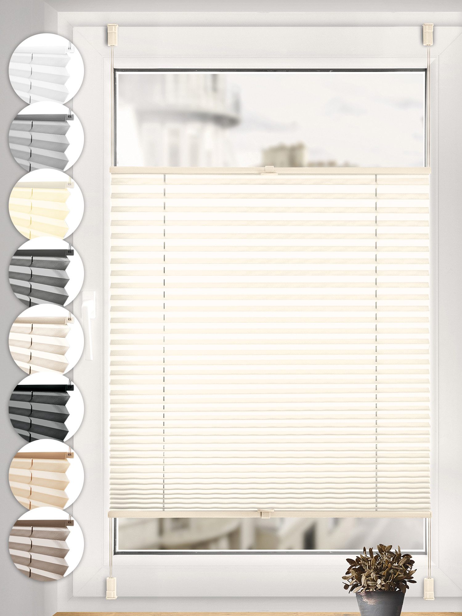 Sonello Plissee ohne Bohren Rollo Klemmfix für Fenster & Tür Lichtschutz, blickdicht, ohne Bohren, verspannt, Klemmfix, 30cm x 100cm Hellcreme Faltrollo, Easyfix, Jalousie