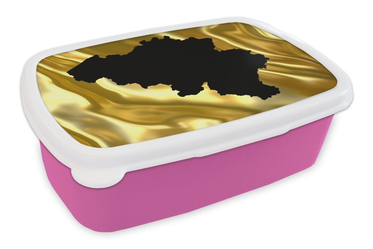 MuchoWow Lunchbox Karte von Belgien - Schwarz, Kunststoff, (2-tlg), Brotbox für Erwachsene, Brotdose Kinder, Snackbox, Mädchen, Kunststoff rosa