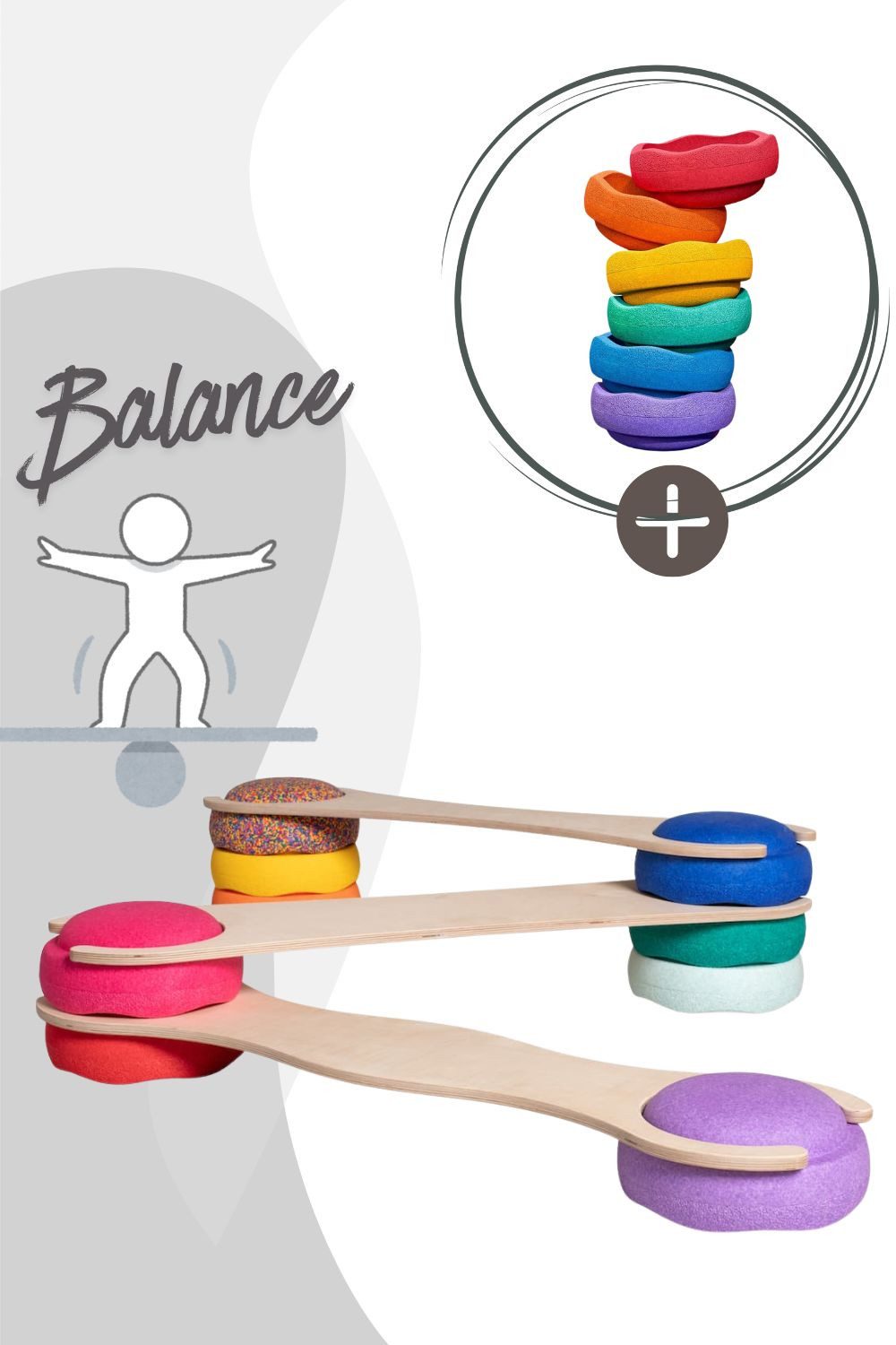 Stapelstein Spielcenter Balance Board Set inkl. Stapelstein 6er Set Rainbow Classic