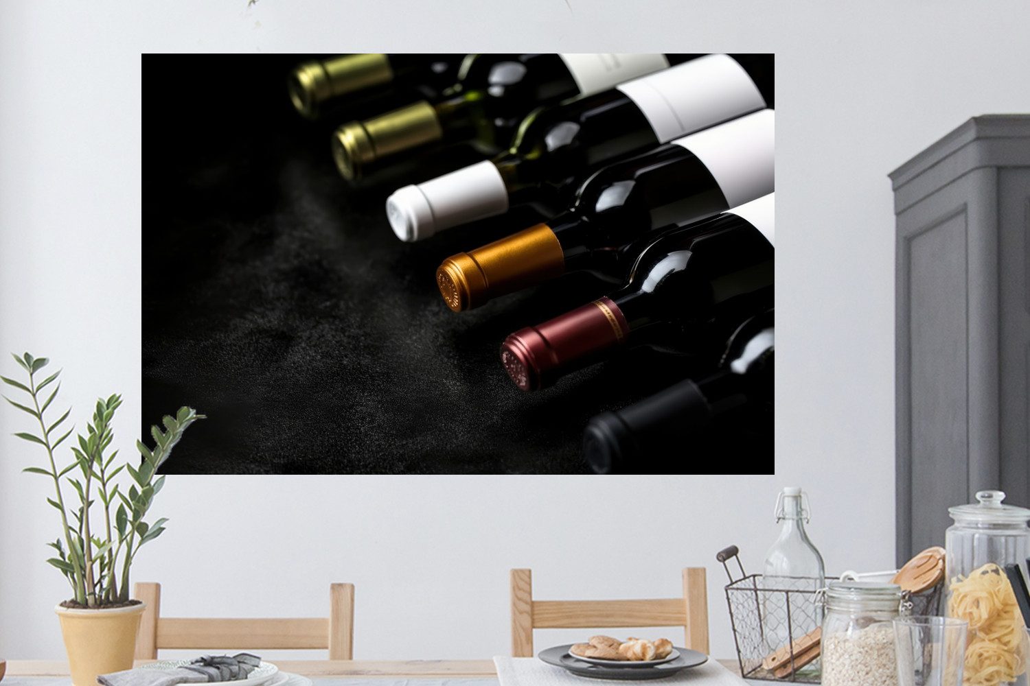 MuchoWow Wandsticker Wein - Flaschen - Vielfalt - Geschmacksrichtungen (1 St), Wanddeko, Aufkleber, Wandtattoo, 120x80 cm