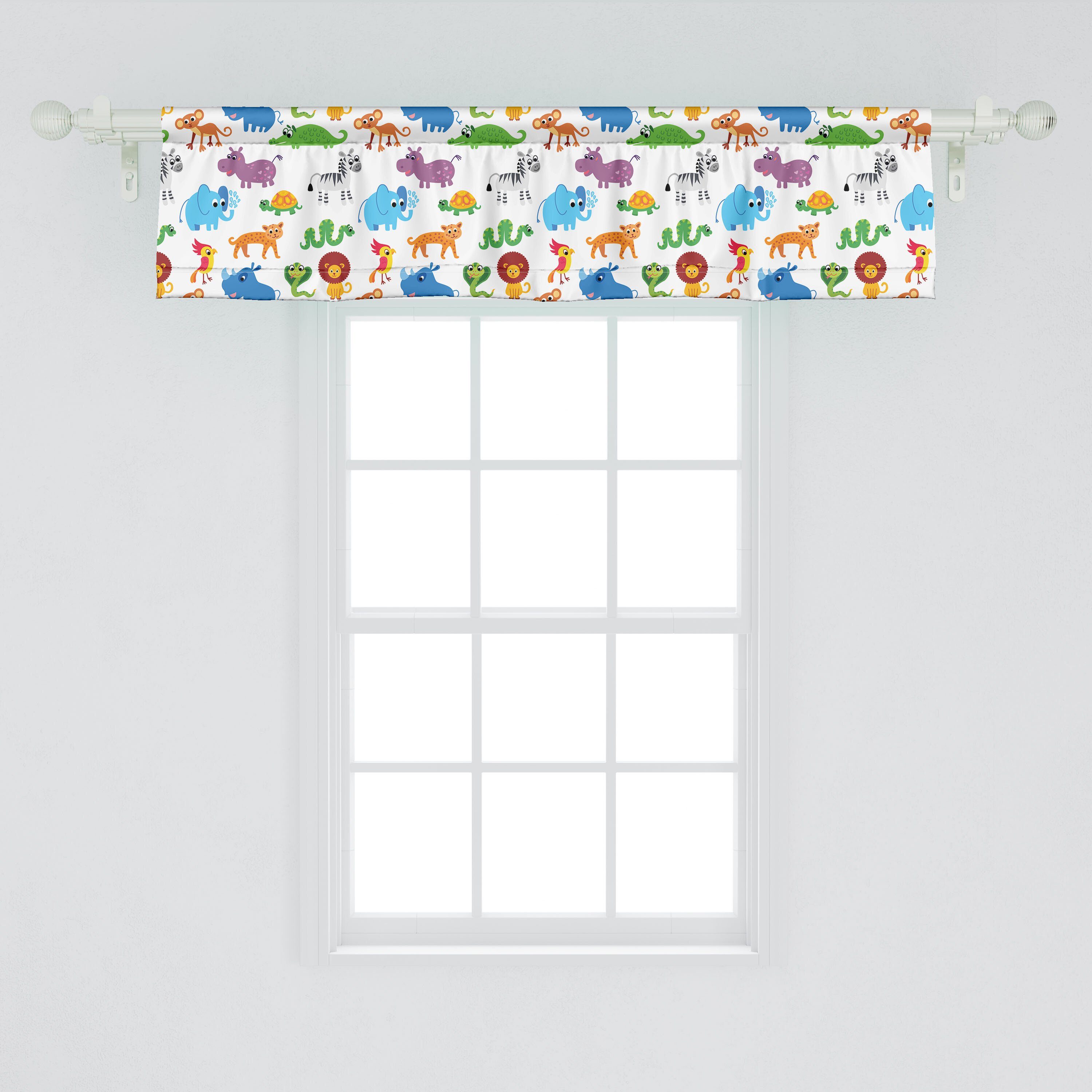 Scheibengardine Vorhang Volant für Küche Microfaser, mit Schlafzimmer Tier Childish Dekor Zoo Cartoon-Bild Stangentasche, Abakuhaus