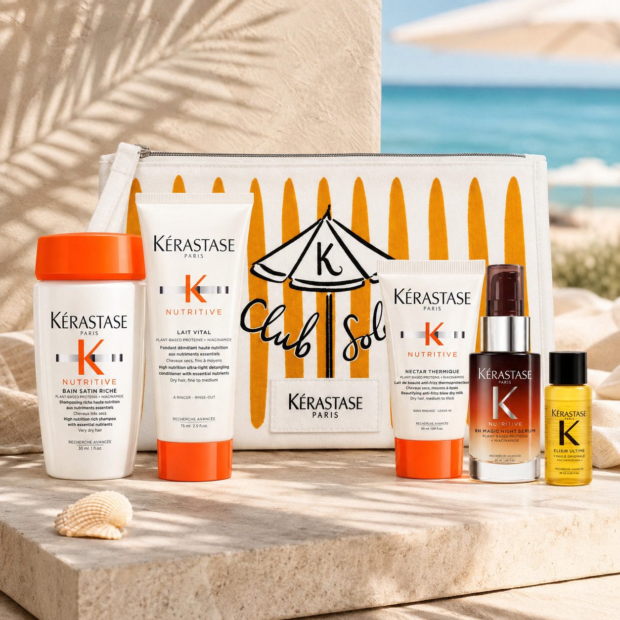 Kérastase Haarpflege-Set Nutritive Travel Summer Set mit exklusiver Beauty-Bag, 6-tlg.
