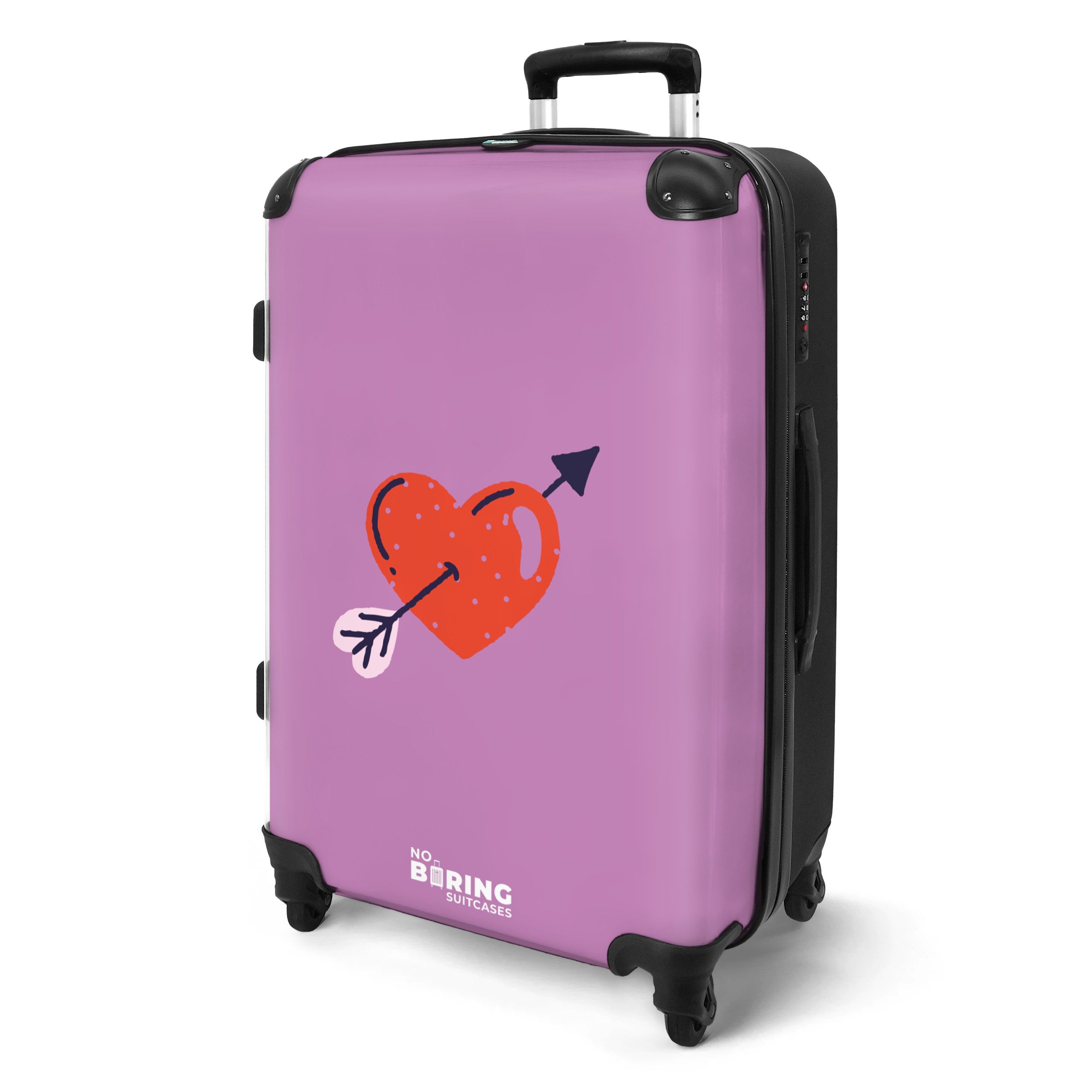 NoBoringSuitcases.com© Hartschalen-Trolley Lila mit rotem Herz günstig online kaufen