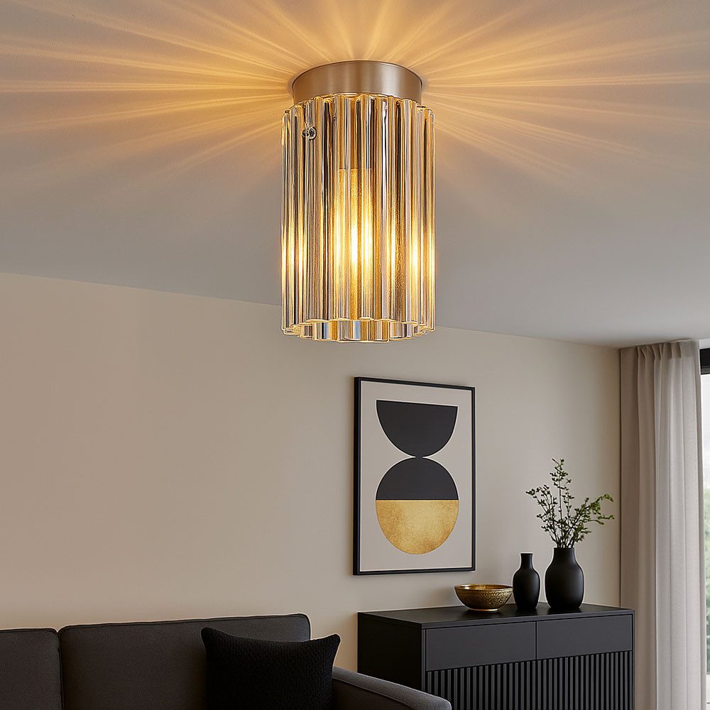 GLOBO LIGHTING LED Deckenleuchte, Leuchtmittel inklusive, Warmweiß, Deckenleuchte Deckenlampe Wohnzimmerlampe Metall Nickel-matt Glas
