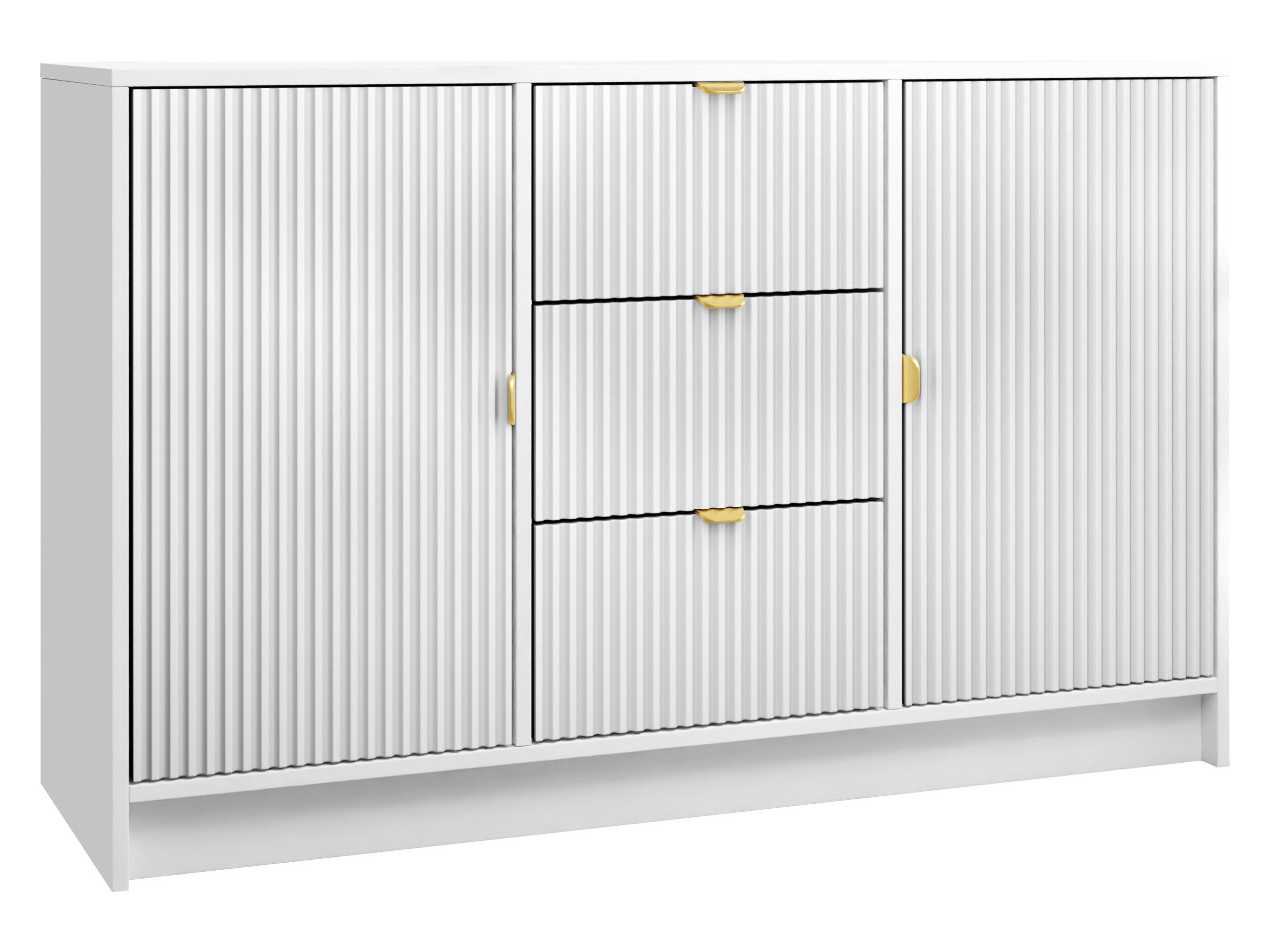 MIRJAN24 Kommode Tireno 2D3SZ (mit zwei Drehtüren und drei Schubladen), Aluminiumgriff in der Farbe Gold