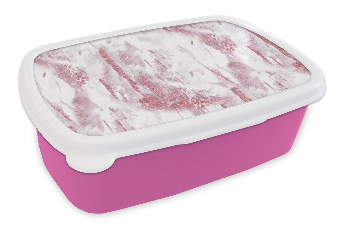 MuchoWow Lunchbox Marmor - Glitzer - Muster - Luxus, Kunststoff, (2-tlg), Brotbox für Erwachsene, Brotdose Kinder, Snackbox, Mädchen, Kunststoff rosa