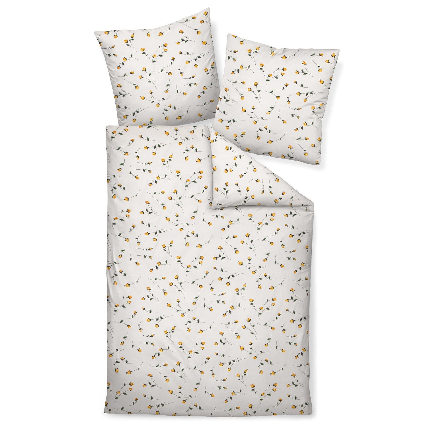 Janine Bettwäsche Bettwäsche Janine Seersucker Tango 2174-03 Gelb Grün Rosen 135x200, 2 teilig