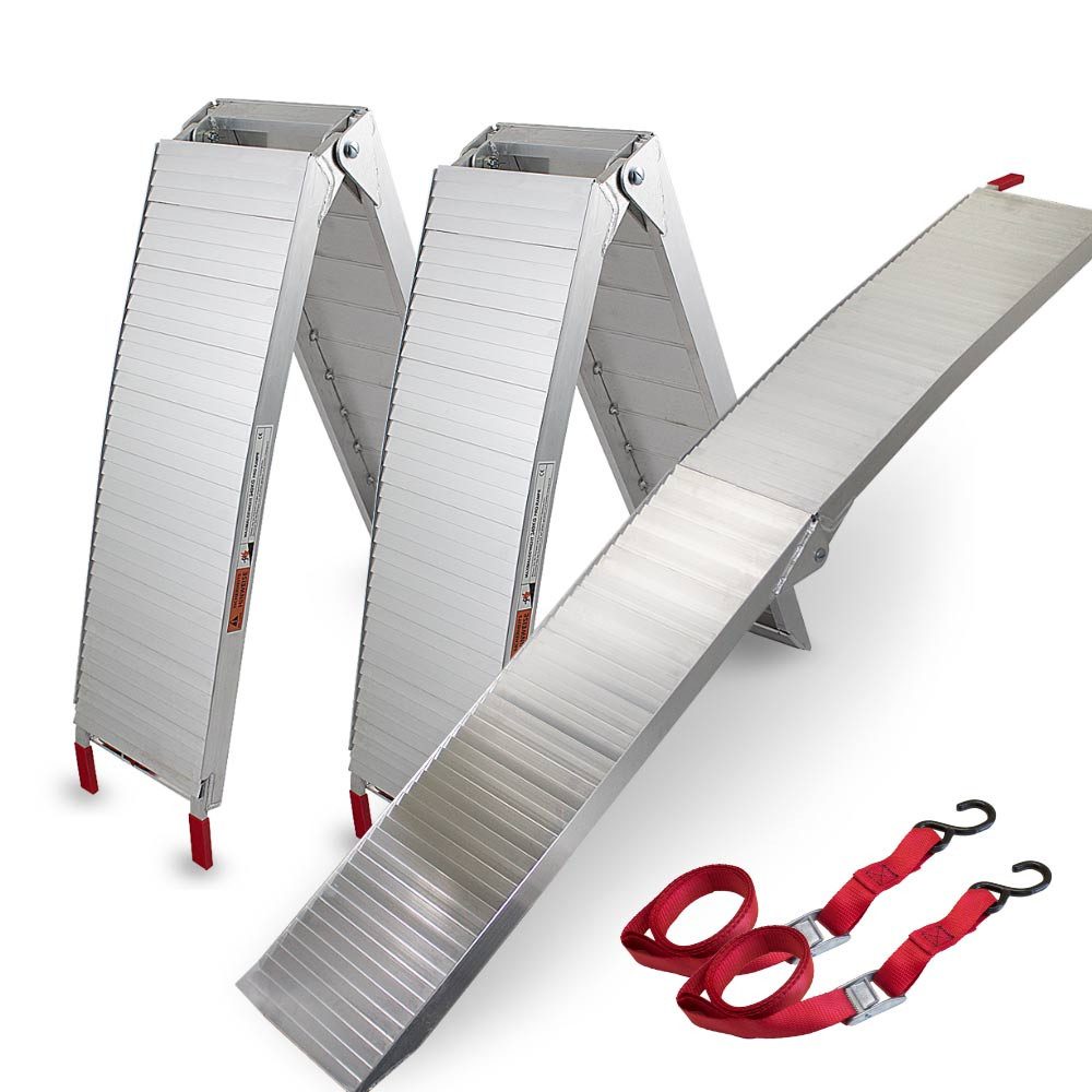 Bituxx Fahrradrampe ALU-Auffahrrampen Set Motorradrampe / geschlossen / 340kg (2er Set, 2-St., 2 Rampen, Befestigungsgurt, MS-14555), 205cm, belastbar bis 340kg, zusammenklappbar