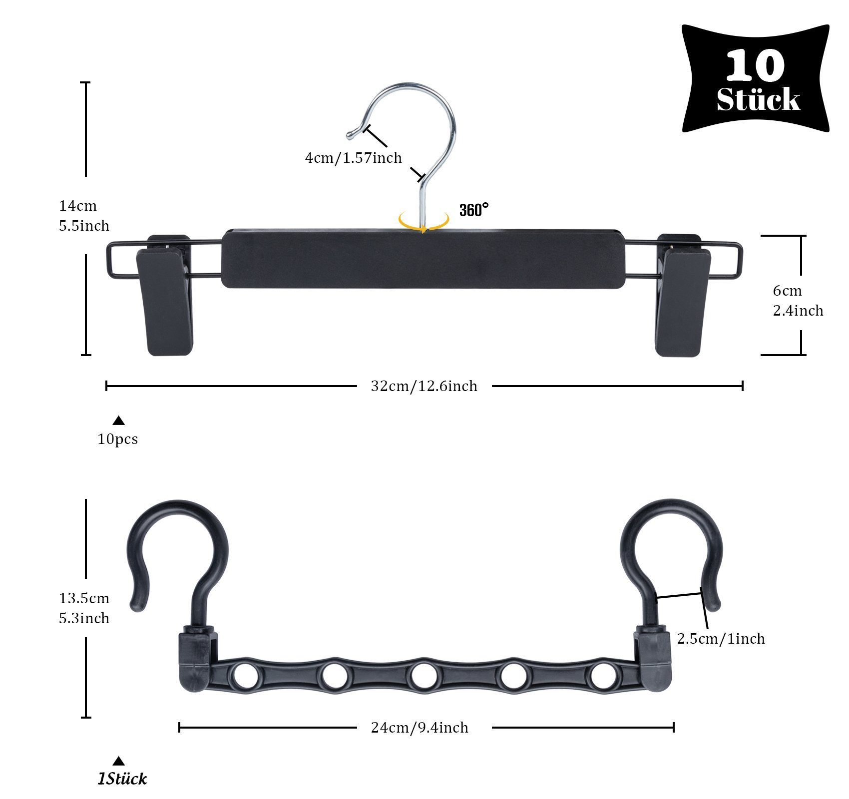 ElitVita Kleiderbügel 10 Stück Hosenspanner mit Clip Hosenbügel Rockbügel C günstig online kaufen