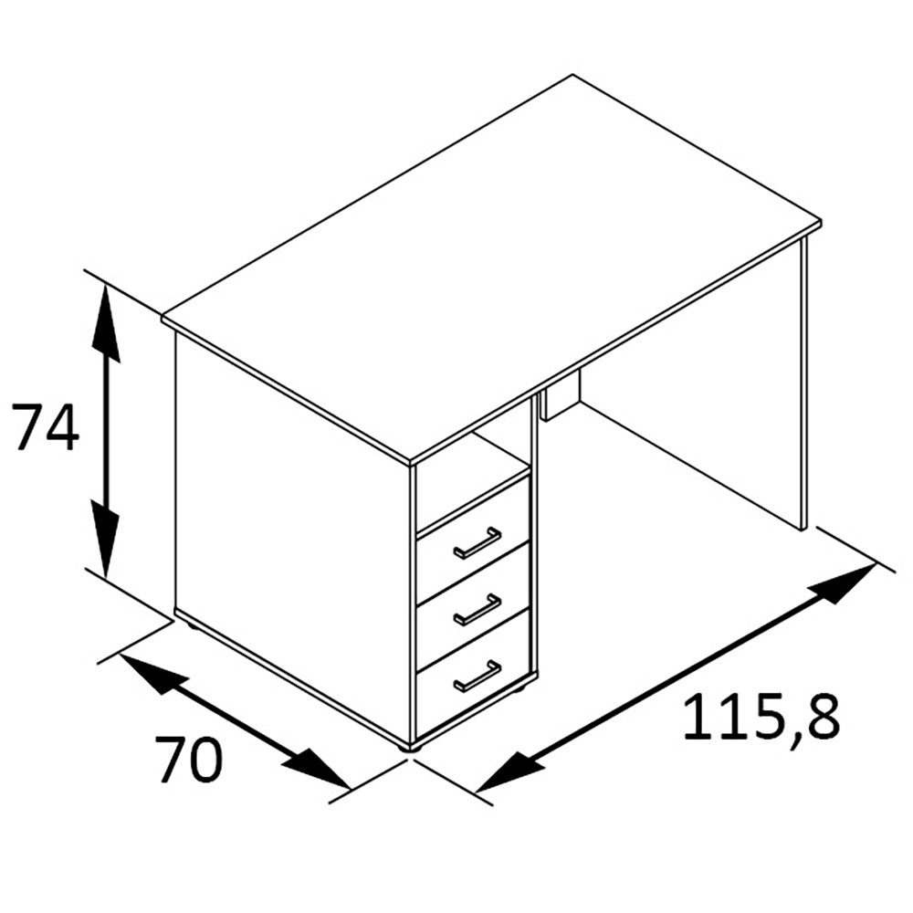 Lomadox Schreibtisch NEVERS-80, weiß, 3 Schubkästen, B/H/T ca. 116/74/70 cm