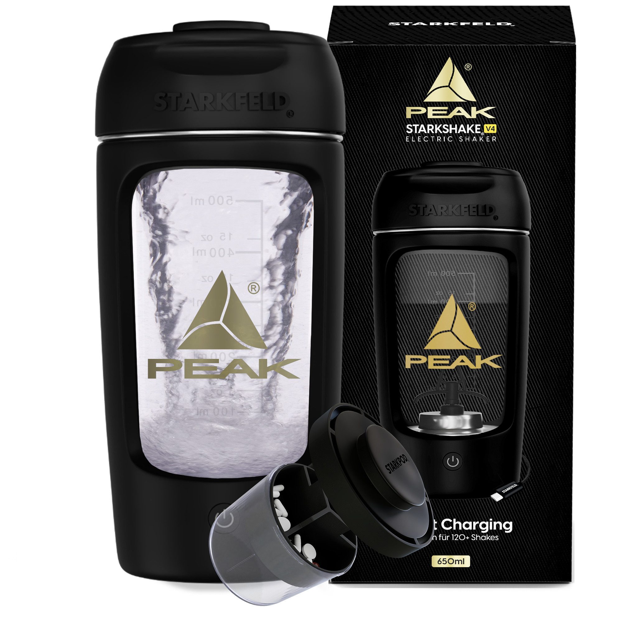 STARKFELD Elektrischer Shaker STARKSHAKE® V4 – „ausgeziechnet als bester elektrischer Shaker“, 30 W, 650 ml, Selbstreinigend