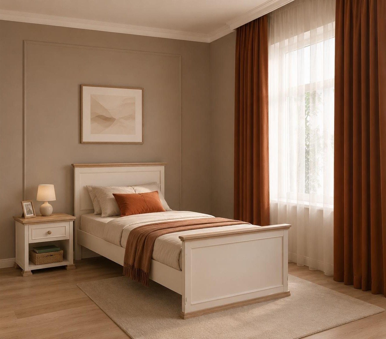 Xlmoebel Einzelbett Bett Nachttisch Beige Holz Modern Einzelbett Schlafzimmer (1-tlg., 1-tlg)