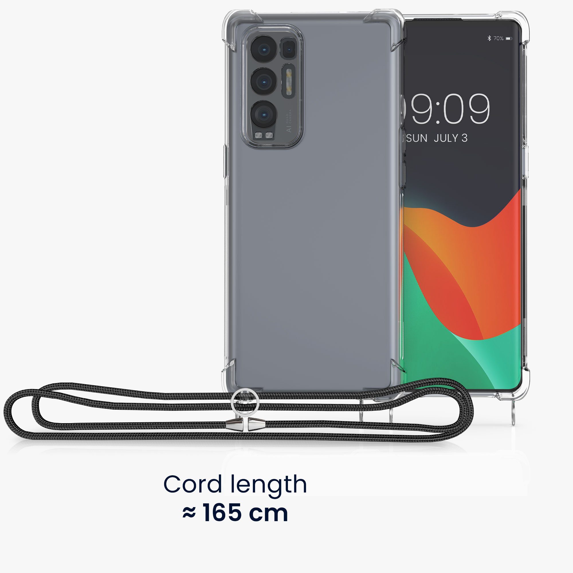 kwmobile Etui Necklace Case für Oppo Find X3 Neo, Hülle Silikon mit Handykette - Band Handyhülle