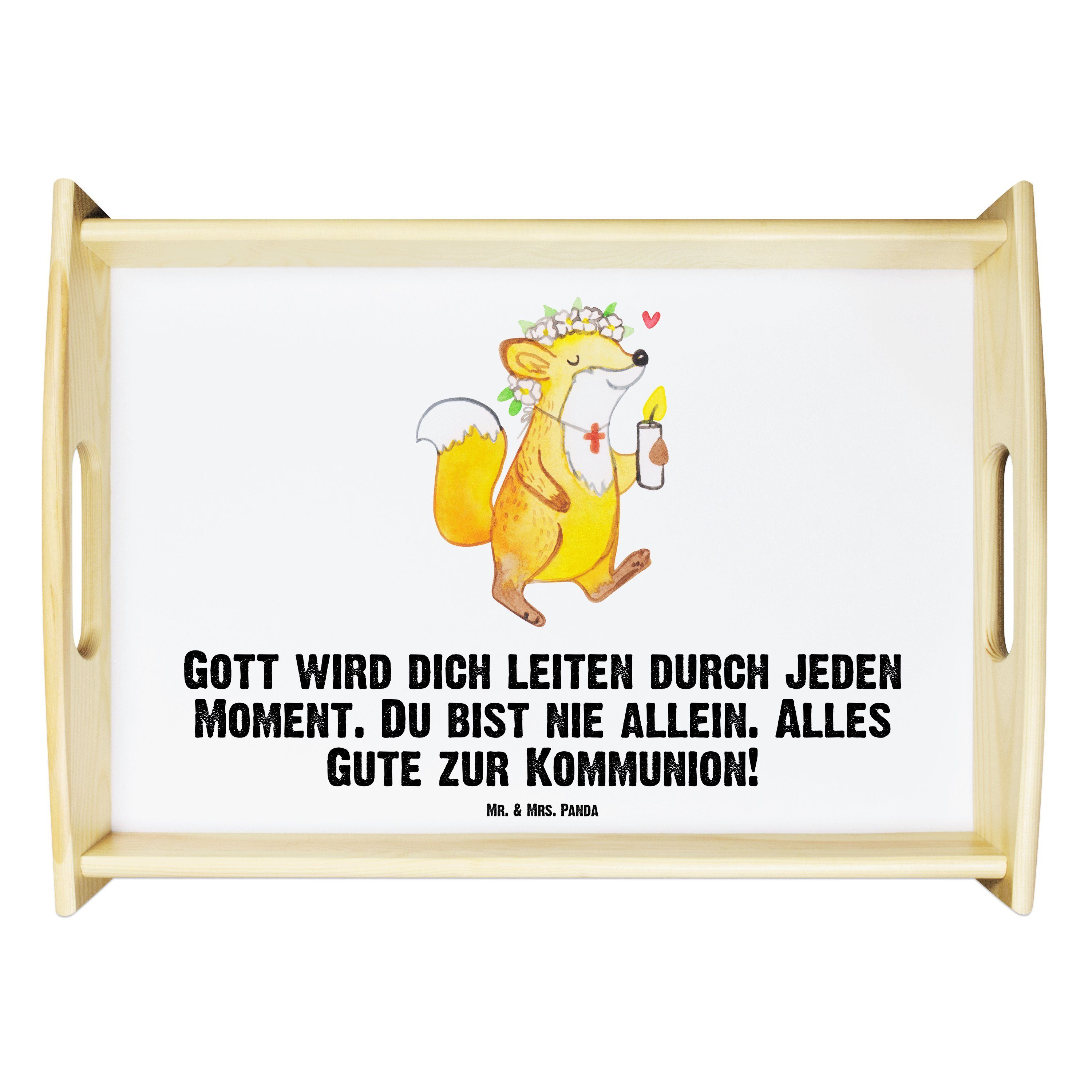 Mr. & Mrs. Panda Tablett Fuchs Kommunion Mädchen - Weiß - Geschenk, Dekotablett, Jugendweihe, Echtholz lasiert, (1-tlg)