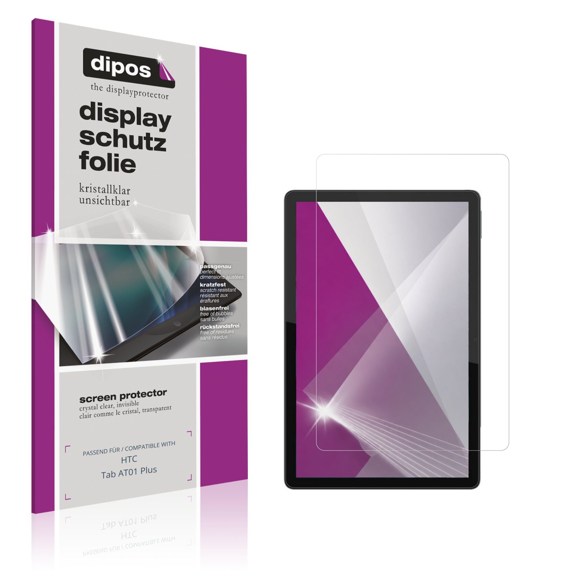 dipos Displayschutzfolie Schutzfolie für HTC Tab AT01 Plus, 2 Stück, Displayschutz Schutz Folie Made in Germany