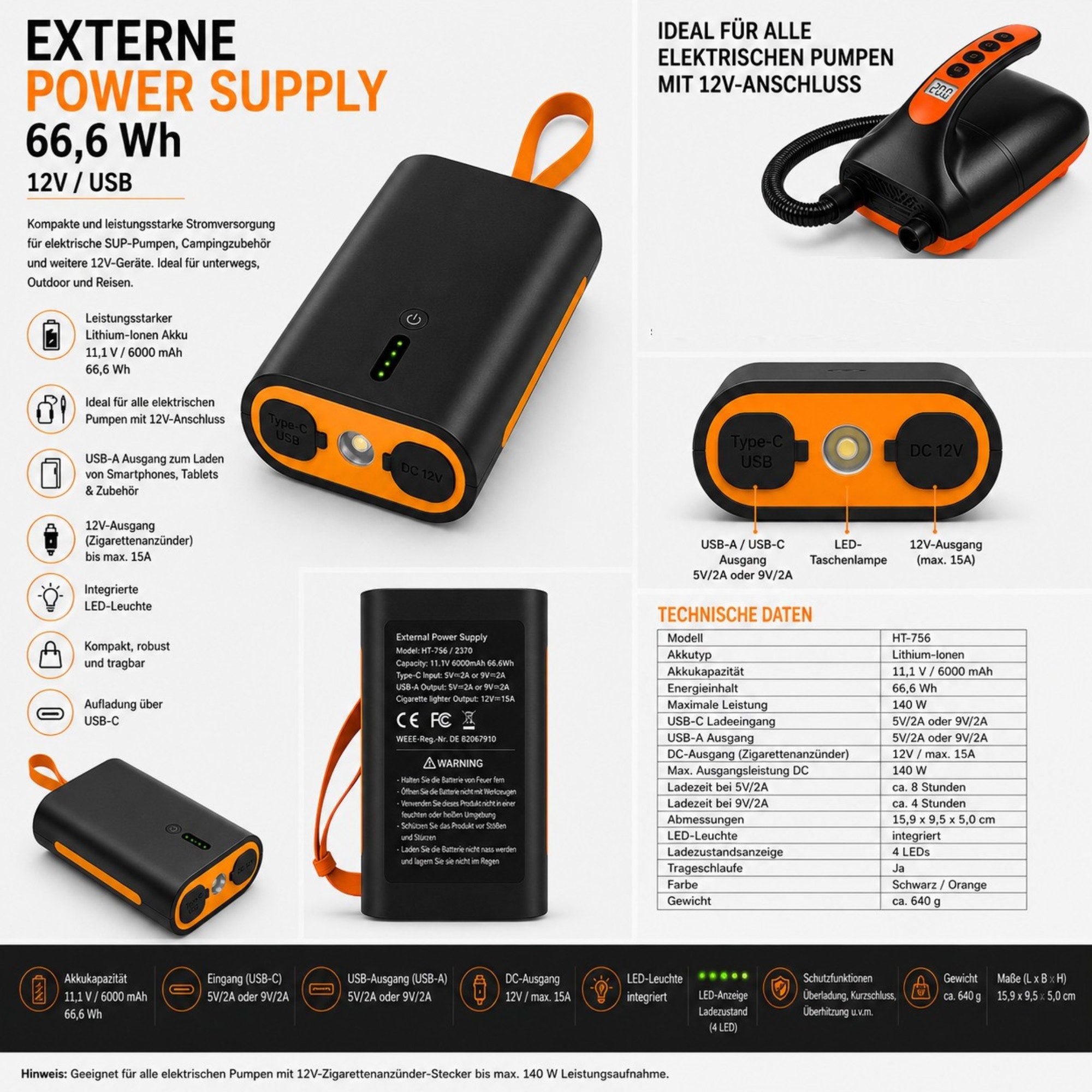 Aqualust SUP-Board Aqualust Elektrische SUP-Pumpe & Powerbank Akku Verschiedene Modelle