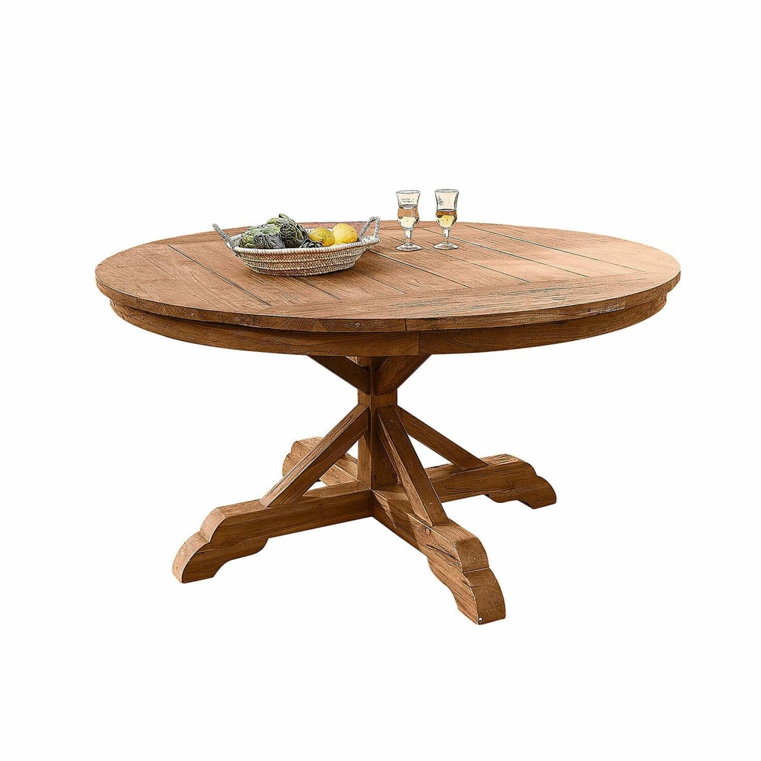 Mirabeau Gartentisch charmanter Esstisch Wendreau aus recyceltem Teakholz braun (rustikal, stabiles Mittelfußgestell, natürliche Maserung), Runder Tisch, Holztisch, wetterfest, H 78cm, ⌀ 150cm
