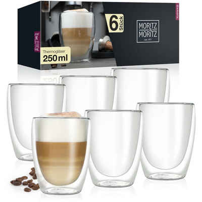 Moritz & Moritz Gläser-Set 6 x 250 ml Cappuccino-Gläser, Borosilikatglas, für Cappuccino Tee Heiß- und Kaltgetränke