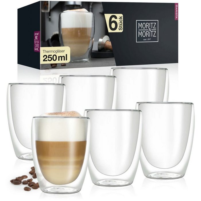 Moritz & Moritz Gläser-Set 6 x 250 ml Cappuccino-Gläser Borosilikatglas für Cappuccino Tee Heiß- und Kaltgetränke