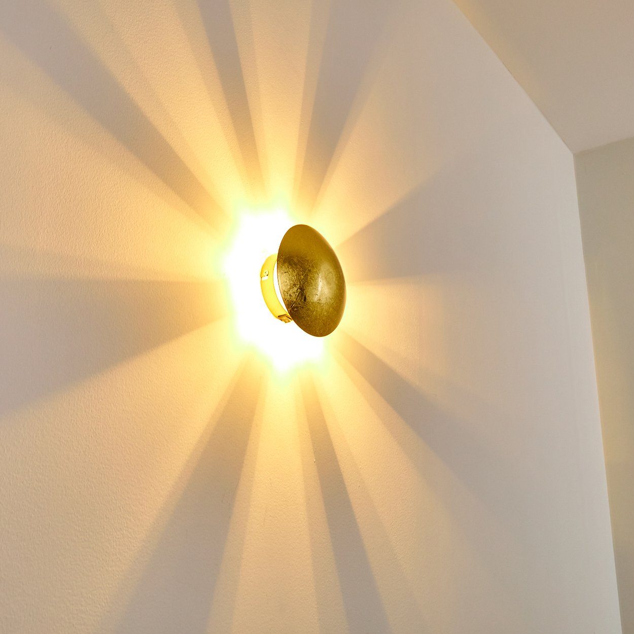 mit Wandlampe mit hofstein ohne Leuchtmittel, Kelvin, Lichtspiel Metall Strahlen-Effekt aus in Wandleuchte Wand, an 2800 Innen der Struktur-Gold-Optik in Gold runde 1xG9, »Godo«