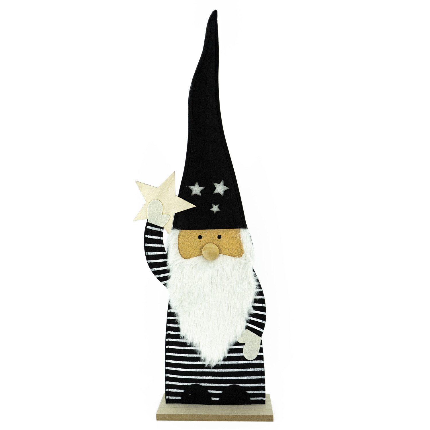 MARELIDA Weihnachtsfigur Weihnachtsmann Dekofigur Holz Filz Sterne Nikolaus weißer Bart H: 87cm (1 St)