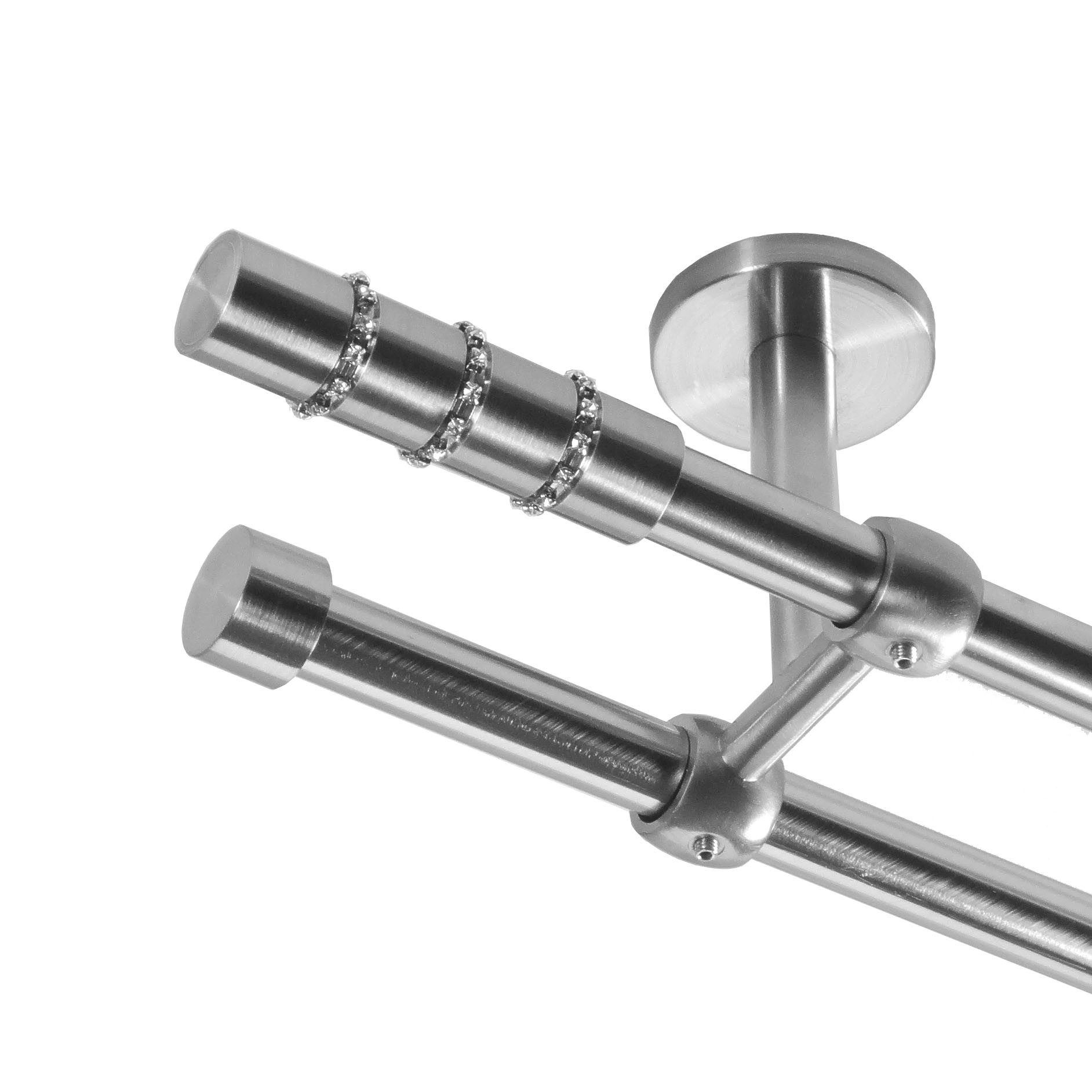 BASIT Gardinenstange Rohr Edelstahloptik 16 mm mit Deckenträgern 120 cm E25, Ø 16 mm, 2-läufig, verschraubt, Metall, D21 120 cm E25 Kristall