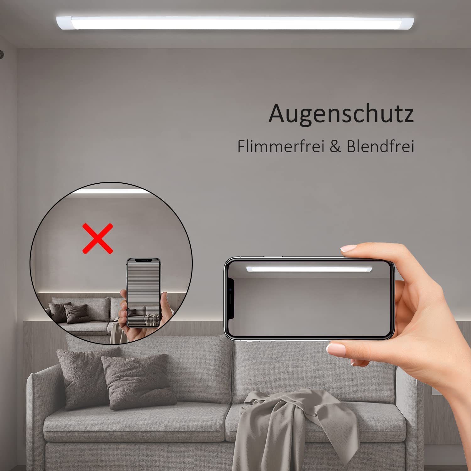 ZMH LED Deckenleuchte Kellerlampe Flach Neutralweiß Röhre, LED fest integriert, Kaltweiß, LED fest integriert